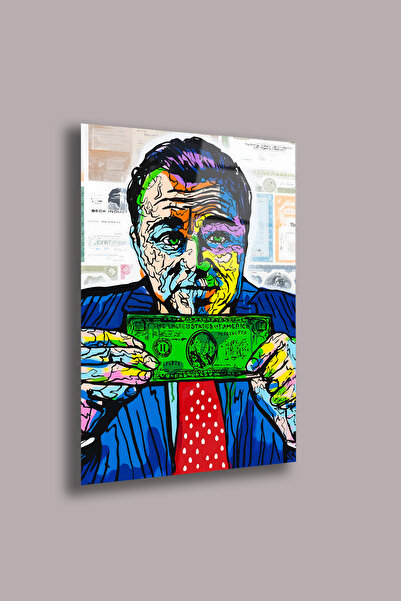 gxe.art Artă de lux Money Duck – Pictură pe sticlă în stil auriu și graffiti