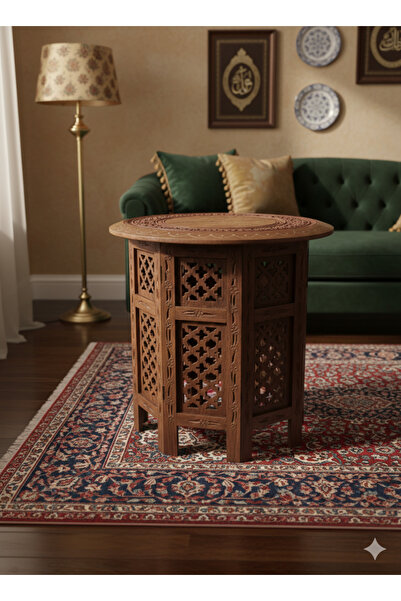 DNC Art&Deco El Yapımı Ahşap Oyma Katlanabilir Osmanlı Sehpa Pirinç İşlemeli ...