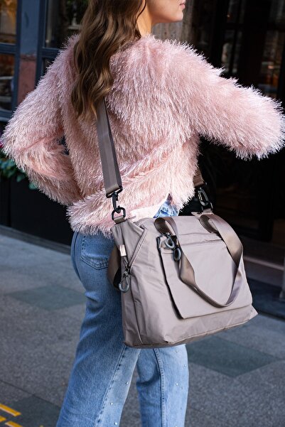 RKY SERENITY حقيبة كتف قابلة للتعديل من قماش المظلة من سانموريس مع سحاب جانبي قابل للتوسيع