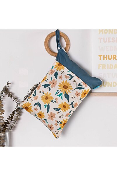 EXCEFORE Diaper Wet Dry Bag Waterproof Reusable with Two Zippered Pockets (Flower)