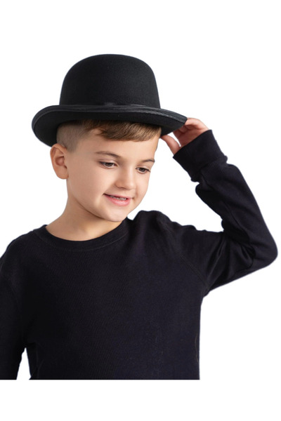 CepteToptan Charlie Chaplin Stil Çocuk Şapkası – Siyah Melon Parti Şapkası