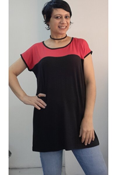 Mertcan Butik Black Red Size Color Block Whole Arrival Low Arm Combed Viscose T-Shirt