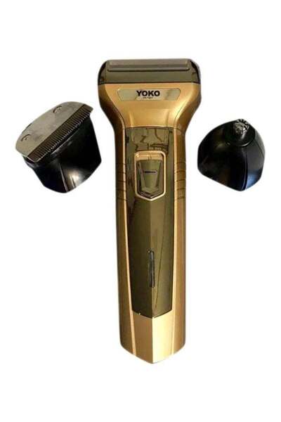 YOKO ماكينة حلاقة قابلة لإعادة الشحن 3 في 1 باللون الأسود/الذهبي بطول 15 سم