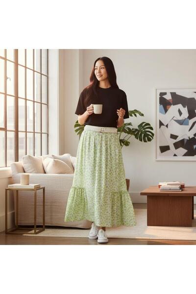 EREN STYLE Bohemian Chiffon Belted Elastic Waist Skirt (95 cm)-(38-50)