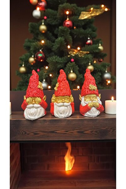 libre design Dekoratif 18x10 cm 3'lü Cüce Noel Baba Biblo Set Ev Dekorasyon Y...