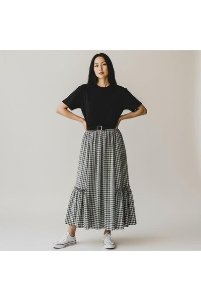 EREN STYLE Bohemian Chiffon Belted Elastic Waist Skirt (95 cm)-(38-50)