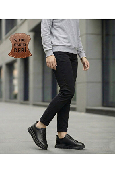 Bonjey Black Stitched Sole 100% Genuine Leather Waterproof Guaranteed Thick Soled Men's Sneaker Shoes