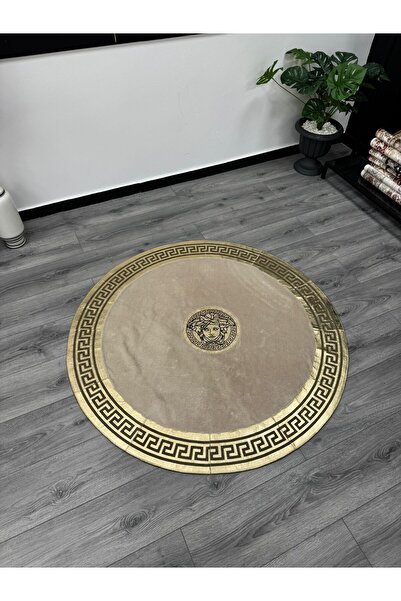 Neşem Halı Boutique ÖZEL TASARIM PELUŞ DERİ VİZON GOLD YUVARLAK