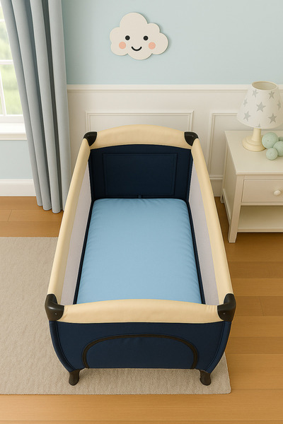 MODELHOME Blue Colored 100% Cotton Soft Combed Fabric Elastic Baby Bed Sheet (Compatible with All Park Beds)