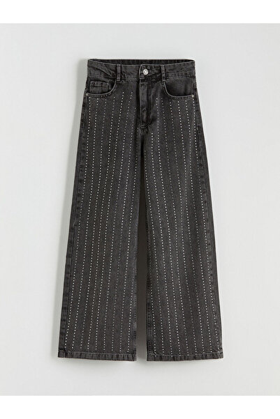 LC Waikiki Pantaloni de blugi negri Wideleg Stone pentru fete