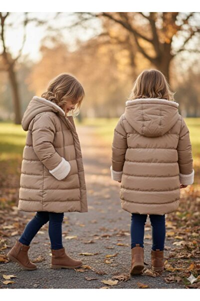 gnygiyim Girl's Puffer Coat Fur Ice Blue Removable Hooded Zippers