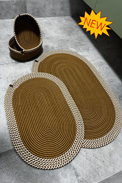 MaVaux Serra 4’lü Banyo Seti – 2’li Oval Paspas & 2’li Oval Sepet, Doğal Hala...