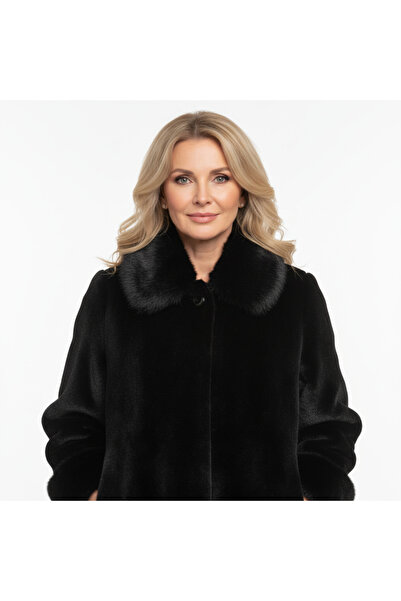 İTALYAN Angora Kürk Detaylı Panço Kaban