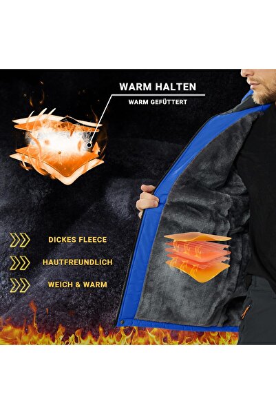 Kefitevd Men's Ski Softshell Jacket Waterproof Fleece Lined - Royal Blue XL