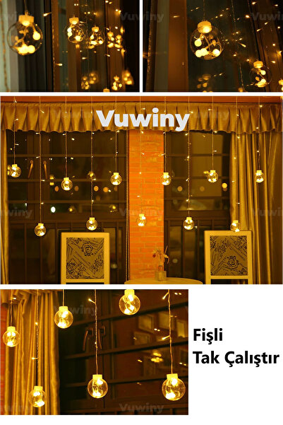 Led Işıklı Animasyonlu Gün Işığı Dekoratif Ampul Top Perde Fişli Led Perde