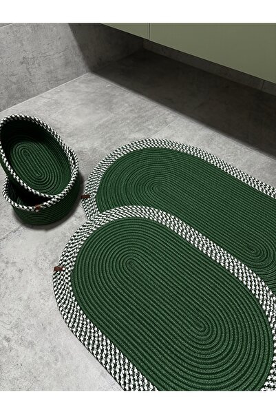 MaVaux Serra 4-Piece Bathroom Set – 2 Oval Mats & 2 Oval Baskets, Natural Rope Weaving, Handmade - Premium