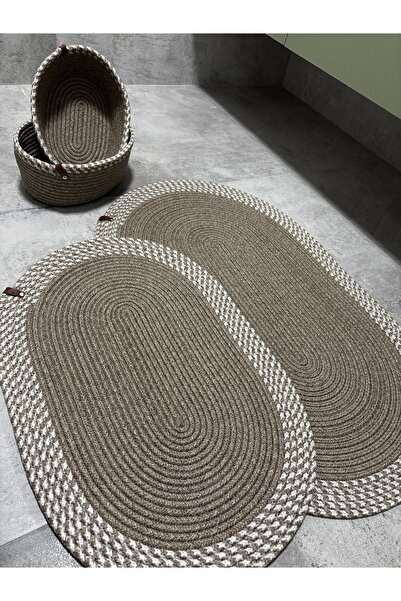 MaVaux Serra 4-Piece Bathroom Set – 2 Oval Mats & 2 Oval Baskets, Natural Rope Weaving, Handmade - Premium