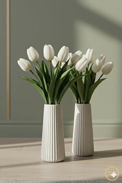 muffag 14 cm Handmade Plaster Vase, Pack of 2 - May Have Air Bubbles and Minor Imperfections