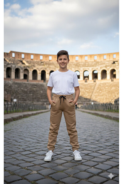 LYZALÜXEN UNİSEX ÇOCUK BEJ 3 İP KALIN EŞOFMAN ALTI