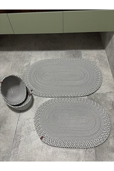 MaVaux Serra 4-Piece Bathroom Set – 2 Oval Mats & 2 Oval Baskets, Natural Rope Weaving, Handmade - Premium