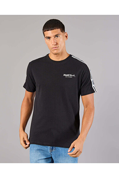 REDTAG Men Black Printed Basic T-Shirt