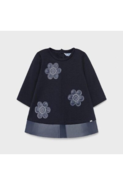 MAYORAL Girls' navy dress with floral appliqués