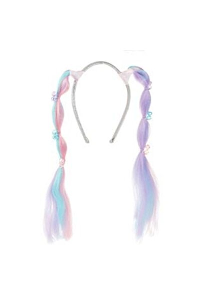 SHOPIENS Rainbow Hair Crown with Silver Glitter and 32 cm Beaded Strand