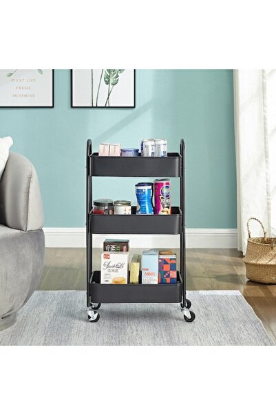 Fabrilux Cărucior organizator metalic cu 3 niveluri și roți, 76x40x27 cm, neg...