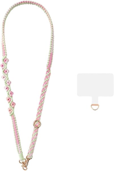 Generic Macramé Bohemian Wrist Strap for Mobile Phone with Cord, Keychain & Universal Connector Patch