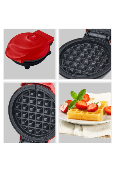 DrKala Mini Waffle Maker 800W DigikalaX — compact, fast, non-stick, vibrant red