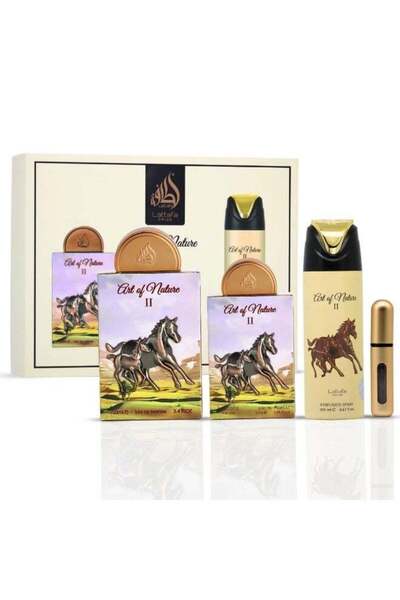 lattafa pride Art of Nature II (Horse) Gift Set - 100ml + 20ml Perfume & 200m...