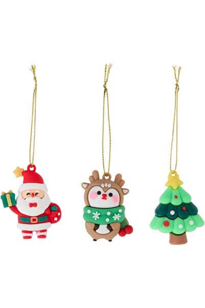 OEM Set decorațiuni suspendate de Crăciun – Moș Crăciun, ren și brad mic, 3 p...