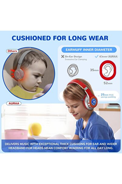 iClever Auraa Headphones, Noise Cancelling, LED, Bluetooth 6.0, Volume 80dBA, Playback 47h, Wireless, Microphone