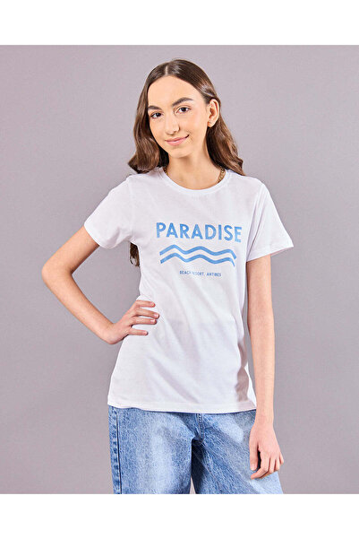 REDTAG Senior Girls White Paradise Print T-Shirt