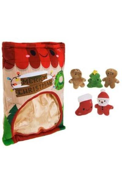 SHOPIENS Plush Christmas Bag with 5 Toy Figures - 32 x 42 cm