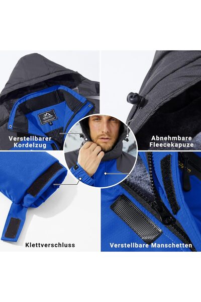 Kefitevd Men's Ski Softshell Jacket Waterproof Fleece Lined - Royal Blue XL