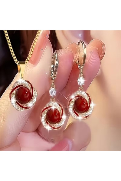 SEVAS GOLD Gold Color Women's Green Stone, Green Enamel Necklace and Earring Set