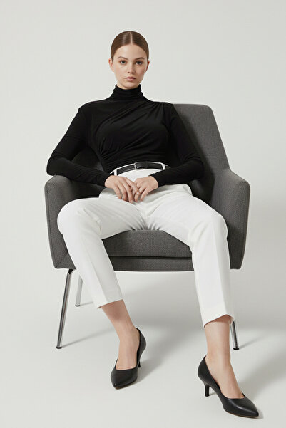 Thestiluxe Women's Black Ruched Detail Flowy Mock Neck Sandy Blouse