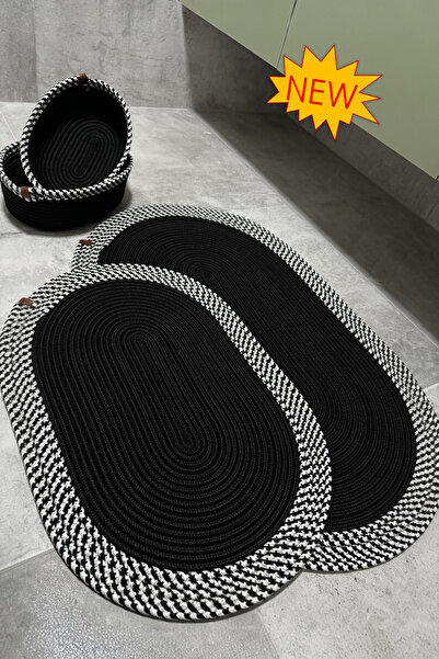 MaVaux Serra 4-Piece Bathroom Set – 2 Oval Mats & 2 Oval Baskets, Natural Rope Weaving, Handmade - Premium