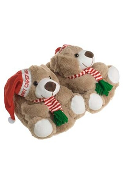 Rovitech 3D Teddy Bear Christmas Slippers with Red Hat "Merry Christmas"