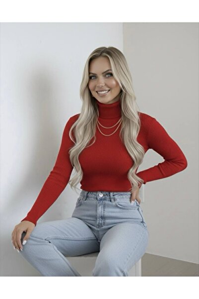 hashtag High-Necked Long Sleeve Women's Bodysuit Sweater Set of 3 - Red Main Colors