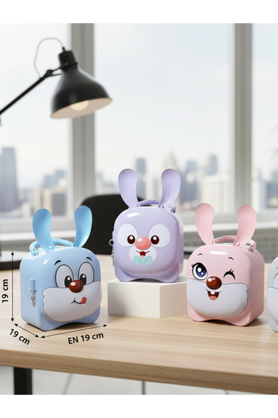 moryconcept حصالة أرنب لطيفة مع قفل معدني - نموذج حصالة للأطفال مقاس 19×12 سم