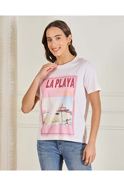 REDTAG Women Pink Graphic T-Shirt