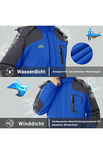 Kefitevd Men's Ski Softshell Jacket Waterproof Fleece Lined - Royal Blue XL