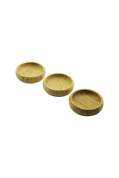 Go İthalat 3Pcs Mini Round Wooden Bamboo Snack Bowl - Turkish Delight Bowl with Netting Packaging 9cm (5273)