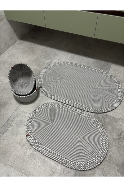 MaVaux Serra 4-Piece Bathroom Set – 2 Oval Mats & 2 Oval Baskets, Natural Rope Weaving, Handmade - Premium