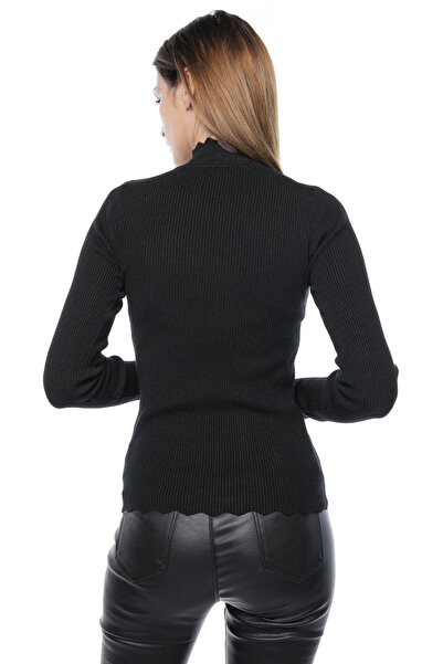 Jolenttine Ribbed turtleneck with cashmere and wool blend, black