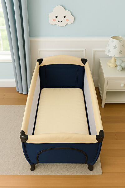 MODELHOME Cream Colored 100% Cotton Soft Combed Fabric Elastic Baby Bed Sheet (Compatible with All Park Beds)