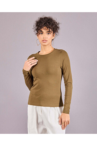 REDTAG Women Brown Long Sleeve Basic T-Shirt