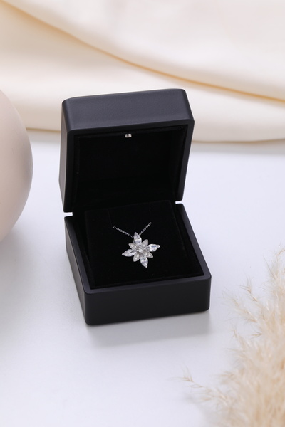LOTUS JW Işıklı Kolye Kutulu Gümüş Aster Çiçeği Kolye | 925 Ayar Gümüş Kolye